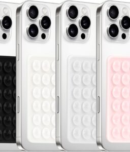 Yojaro 4Pack Silicone Suction Phone Case Mount, Silicon Adhesive Smartphones Stand Sticky, Hands-Free Phone Accessories Holder for Selfies and Videos (Black & White & Translucent & Light Pink)
