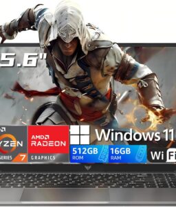 2026 AMD Gaming Laptop with Ryzen 7 5700U Processor(8C/16T, Up to 4.3GHz), 15.6" Display Gaming Computer, AMD Radeon™ Graphics, 16GB RAM 512GB NVMe SSD, BK, WiFi 6, HDMI, Type-C, Webcam Cover Slide